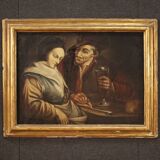 Tableau flamand scène d'intérieur du 18ème siècle