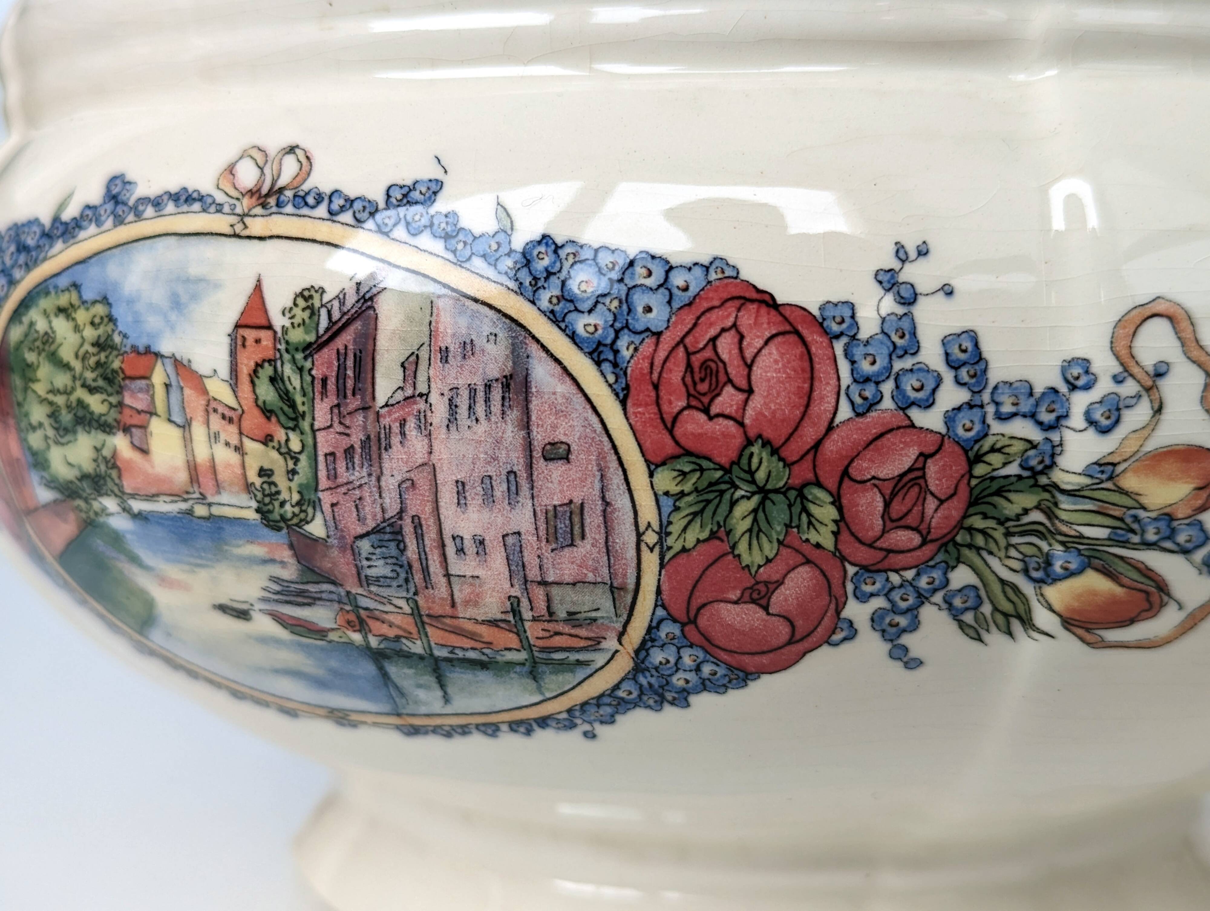 Earthenware tureen from sarreguemines obernai model illustrated by henri loux