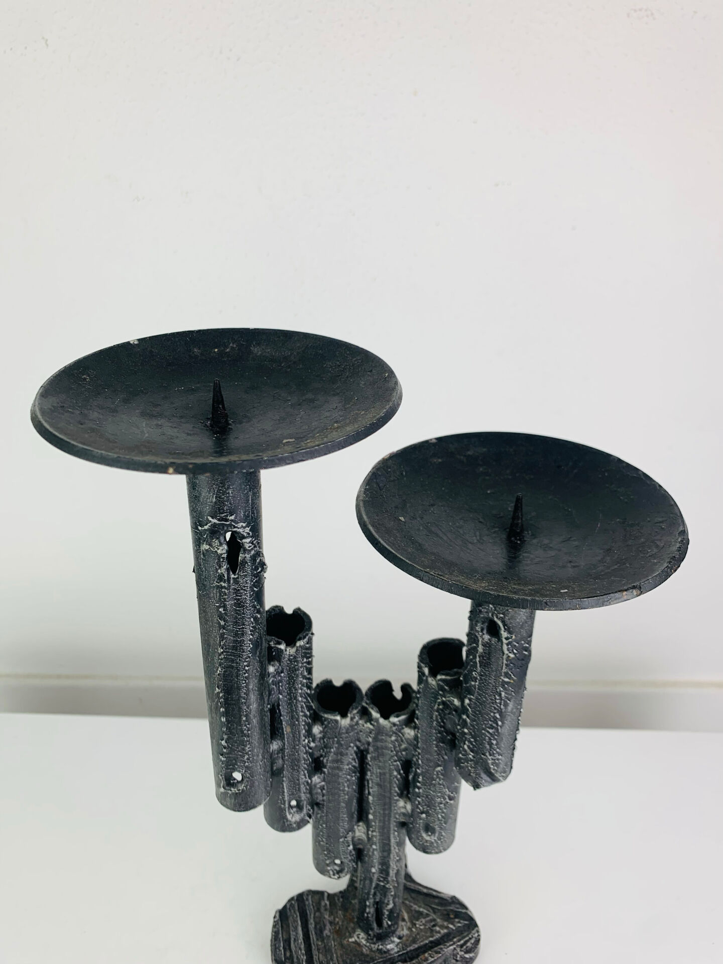 Brutalist iron candlestick, vintage