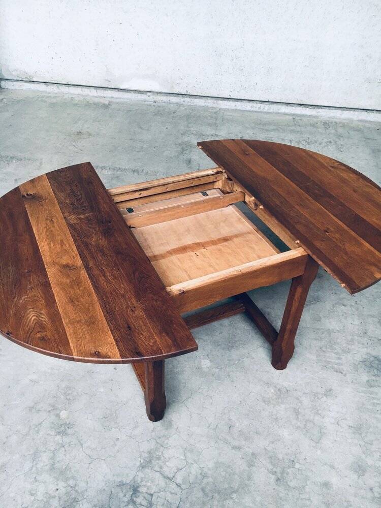 Popular Work Oak Extendable Dining Table, France, 1930s