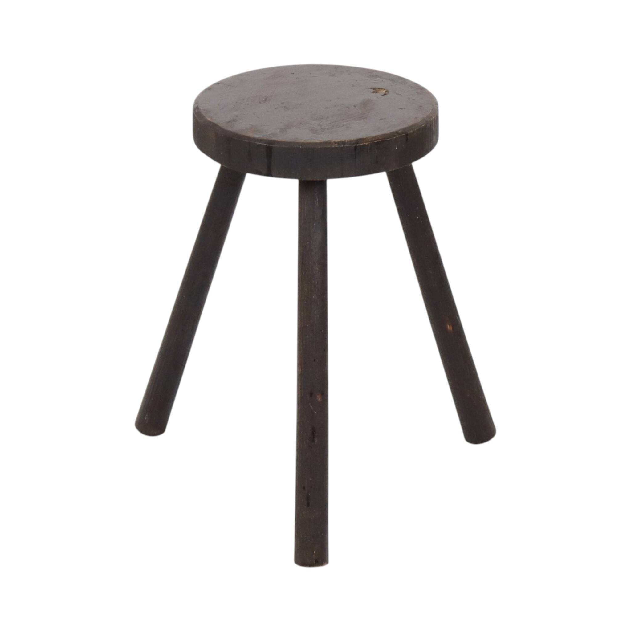 Vintage Rustic Three-Legged Stool, Solid Stained Wood, 45 cm