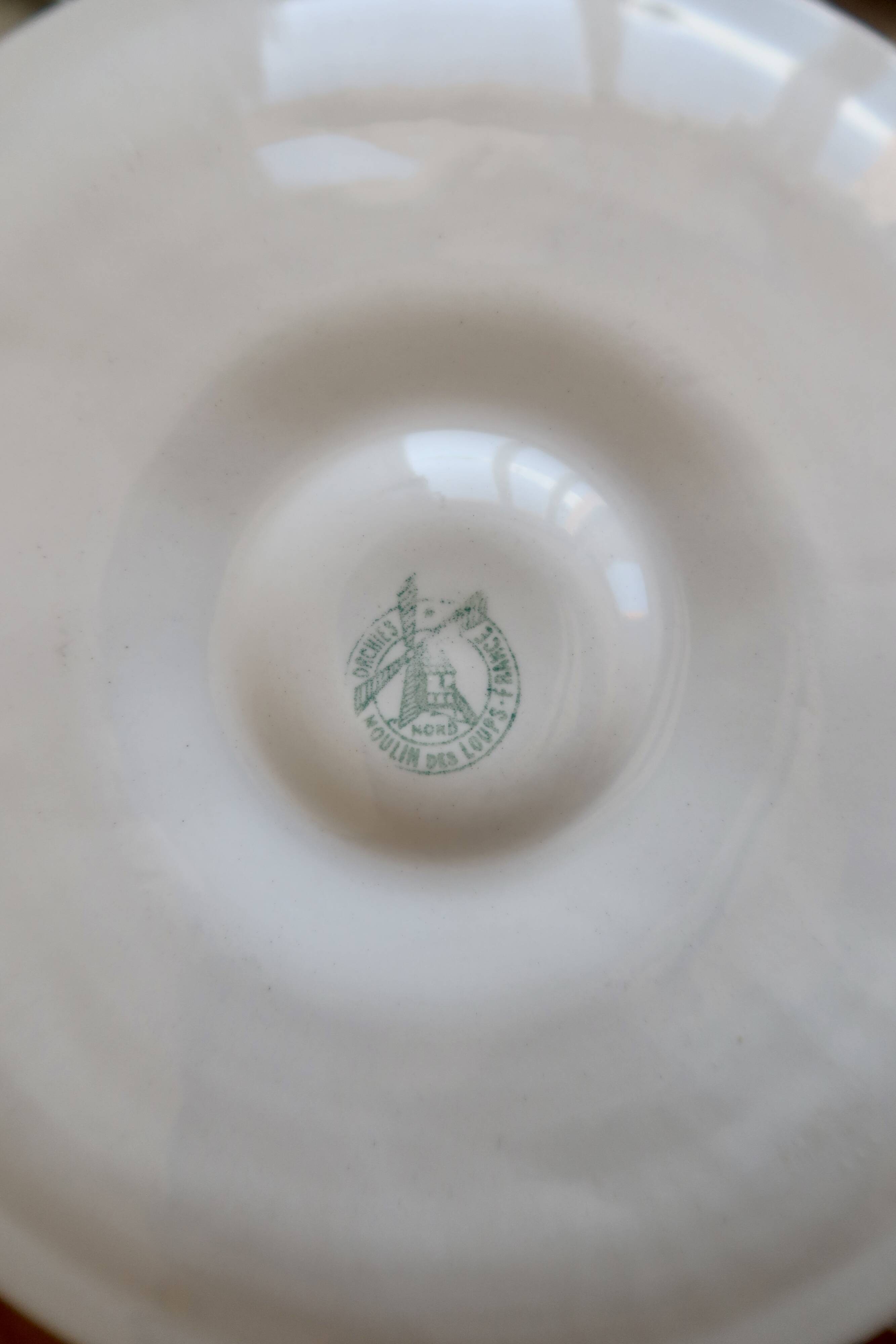 6 assiettes à huîtres vintage Moulin des Loups faïence dégradé bleu gris