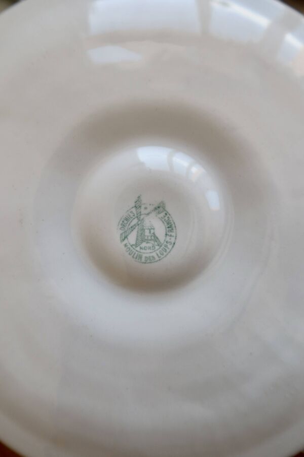 6 assiettes à huîtres vintage Moulin des Loups faïence dégradé bleu gris