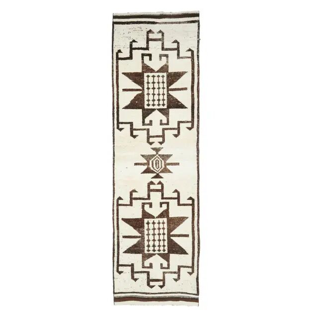 Vintage Turkish Oushak handmade wool cotton white runner rug 100x350