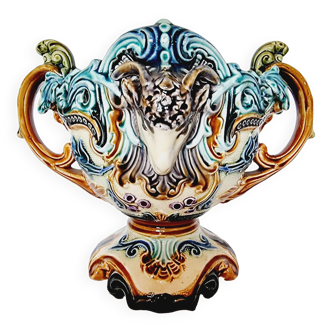 Vase Jardiniere Glass Planter from 1900 Antique Majolica Onnaing Barbonite Collection