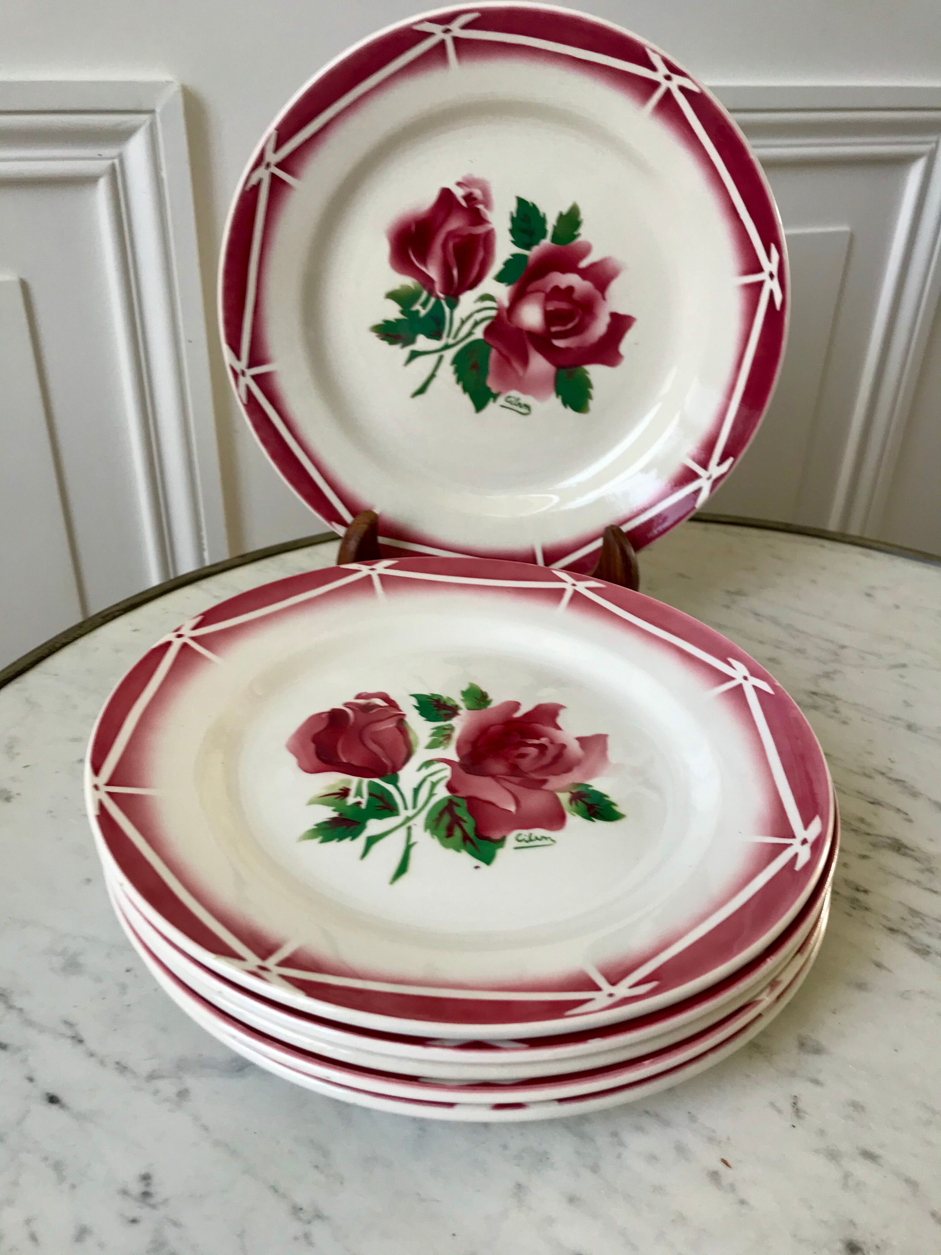 set of 6 dessert plates Digoin Sarreguemines model Cibon years 30-40