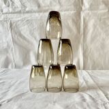 Chromed metal pear - 1 carafe and 6 amber crystal glasses - liquor cellar