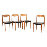 Niels Otto Moller Style Solid Teak Wood Dining Chairs with Leatherette 50s
