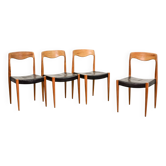 Chaises de salle à manger en teck massif et similicuir, style Niels Otto Moller, années 50