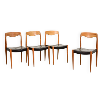 Chaises de salle à manger en teck massif et similicuir, style Niels Otto Moller, années 50