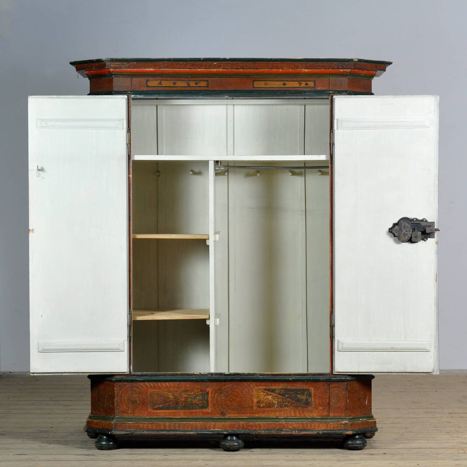 Hand Painted Folk Art Armoire/Bridal Cabinet, Southern Germany, Dated 1807