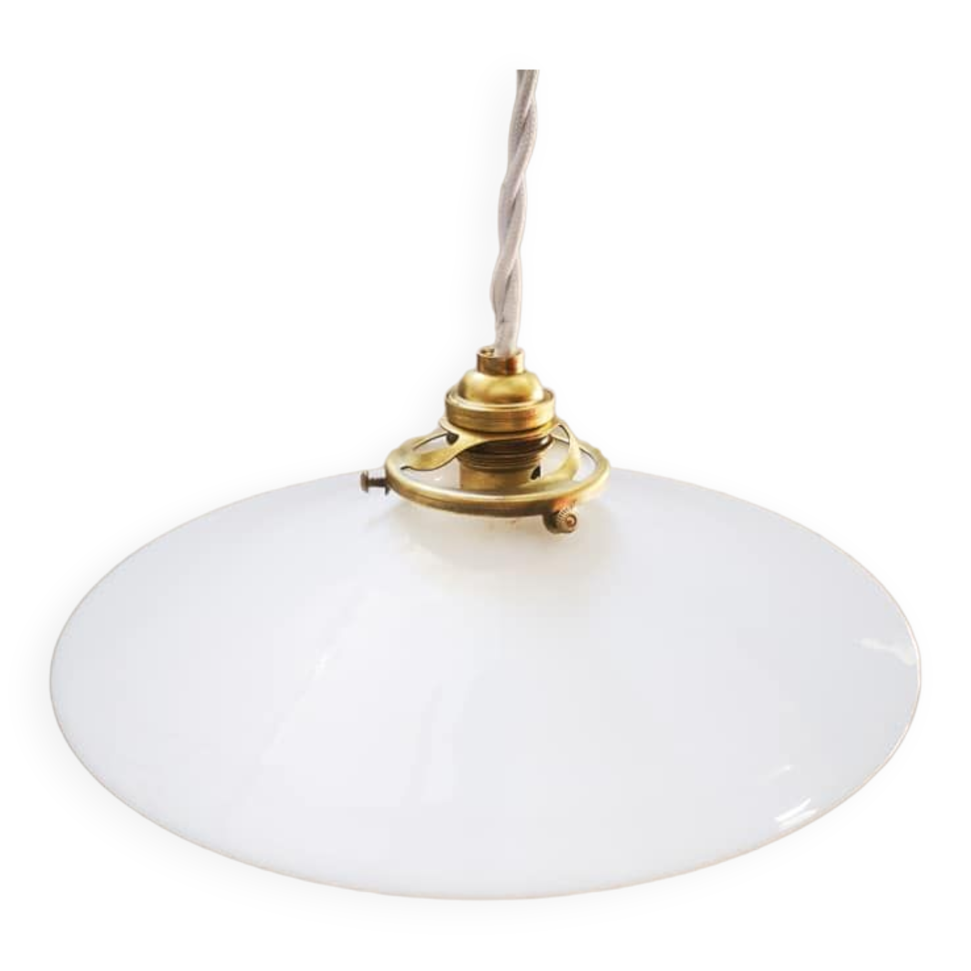 Old suspension lampshade opaline white walkman Art Deco 1930 Ø 25.5 cm n°3