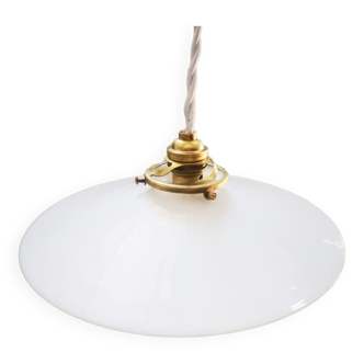 Suspension ancienne abat jour opaline blanche baladeuse Art déco 1930 Ø 25.5 cm n°3