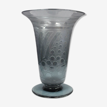 Art Deco Blue Vase Cleared with Acid