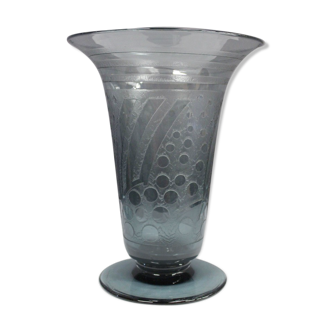 Art Deco Blue Vase Cleared with Acid