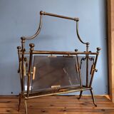Vintage brass and smoked glass magazine rack - Maison Jansen style - 1970