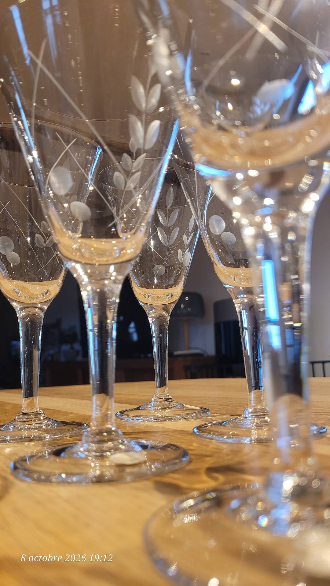9 crystal stem glasses, vintage, Boussu Belgium