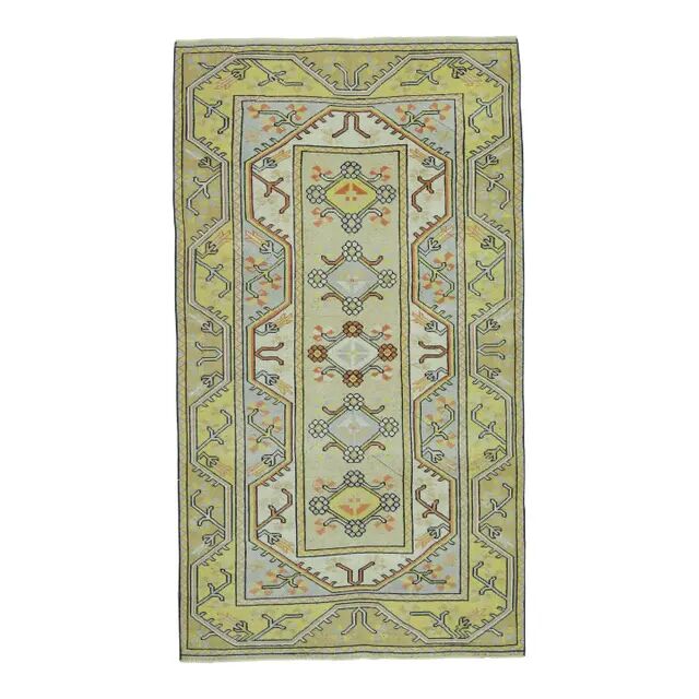1970s vintage Turkish Oushak handmade wool cotton green area rug 115x205