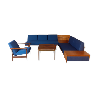 Norwegian Ekornes living room set, 2 daybeds, armchair and 2 tables, 1960