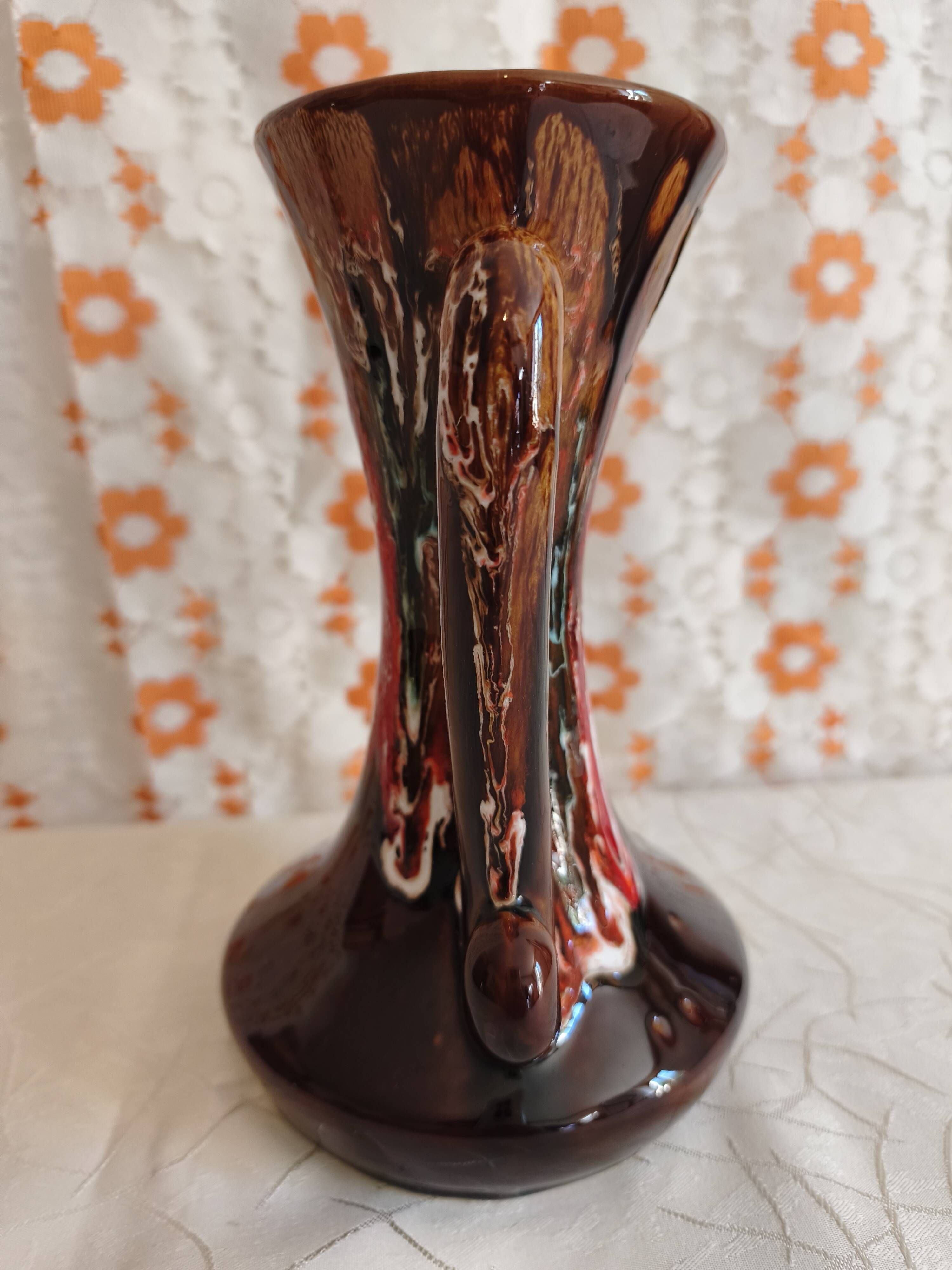 Vintage Vallauris Vase with Drip Glaze – Hand Decorated – 1950s/60s