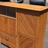 Rattan wardrobe/secretary Audoux & Minnet  style 1950