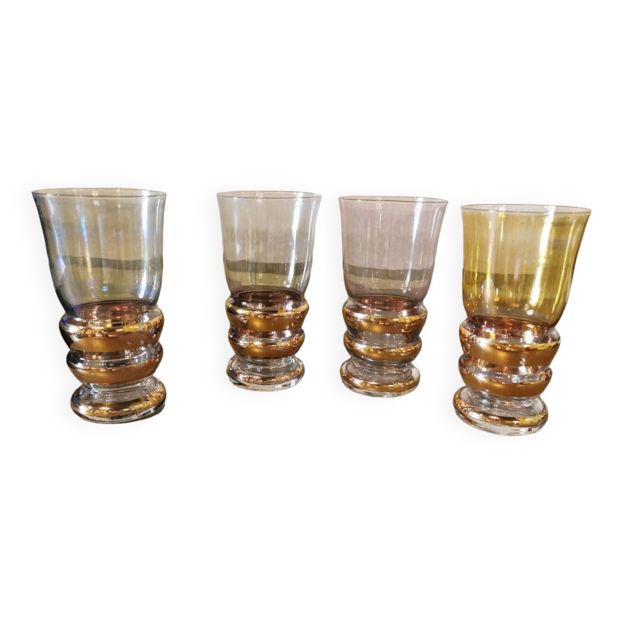 Suite de 4 verres vintage pied doré
