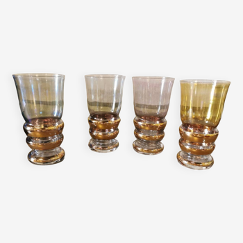 Suite de 4 verres vintage pied doré