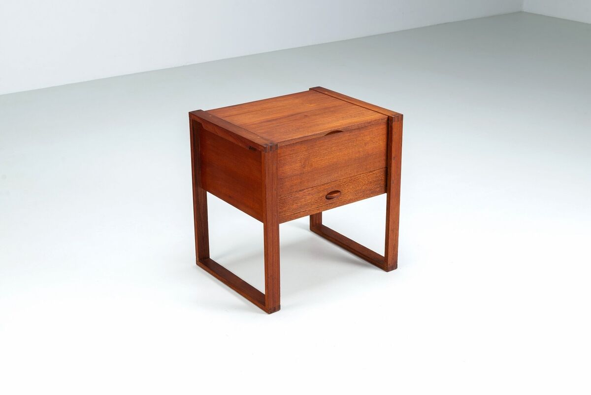 Scandinavian modern storage cabinet in teak with sled base Denmark 1960