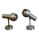 Pair of Eye Ball wall lights. 1970. Brushed stainless steel.
