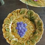 dish and plates barbotine fruits Sarreguemines