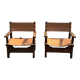 Brutalist armchair in wood and leather 60s