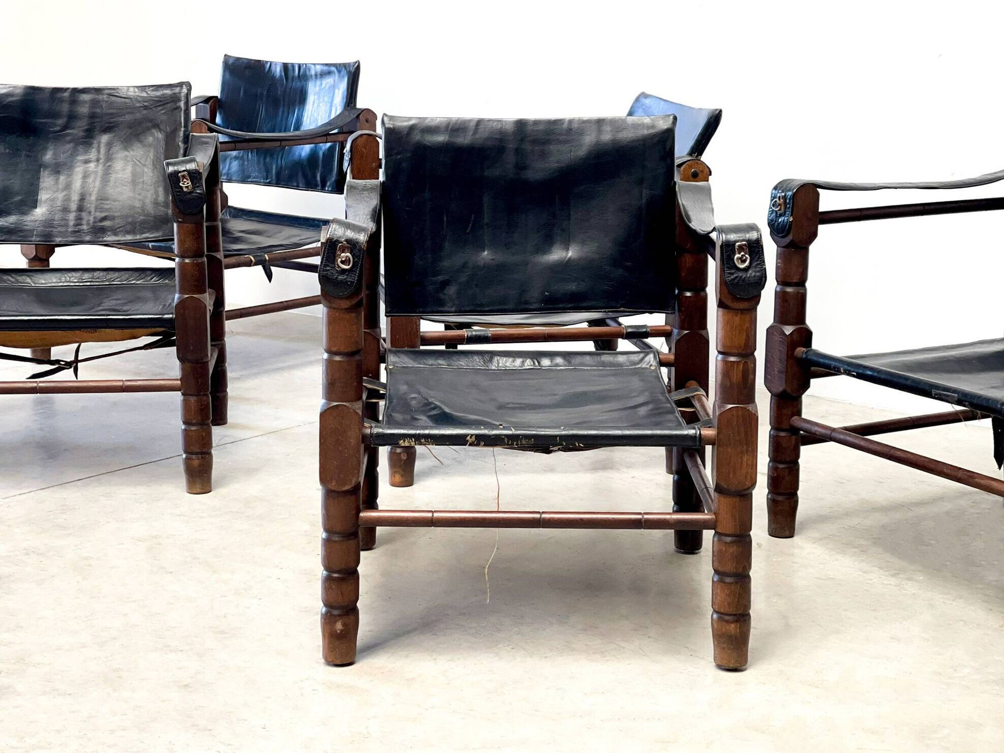 Fauteuils safari vintage en cuir, 1960