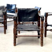 Fauteuils safari vintage en cuir, 1960