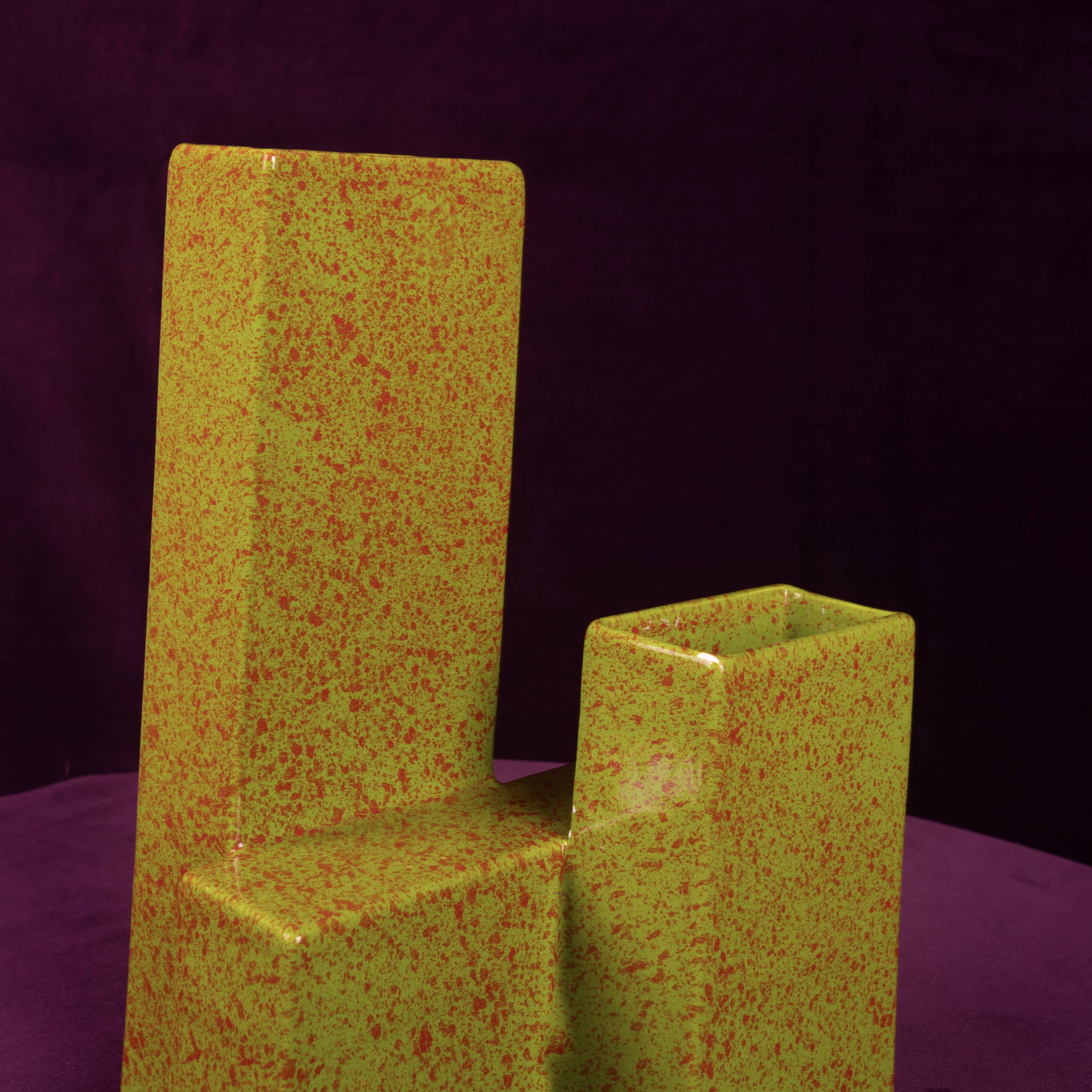 Geometric Twin-Column Ceramic Vase Space Age, Italy 1970