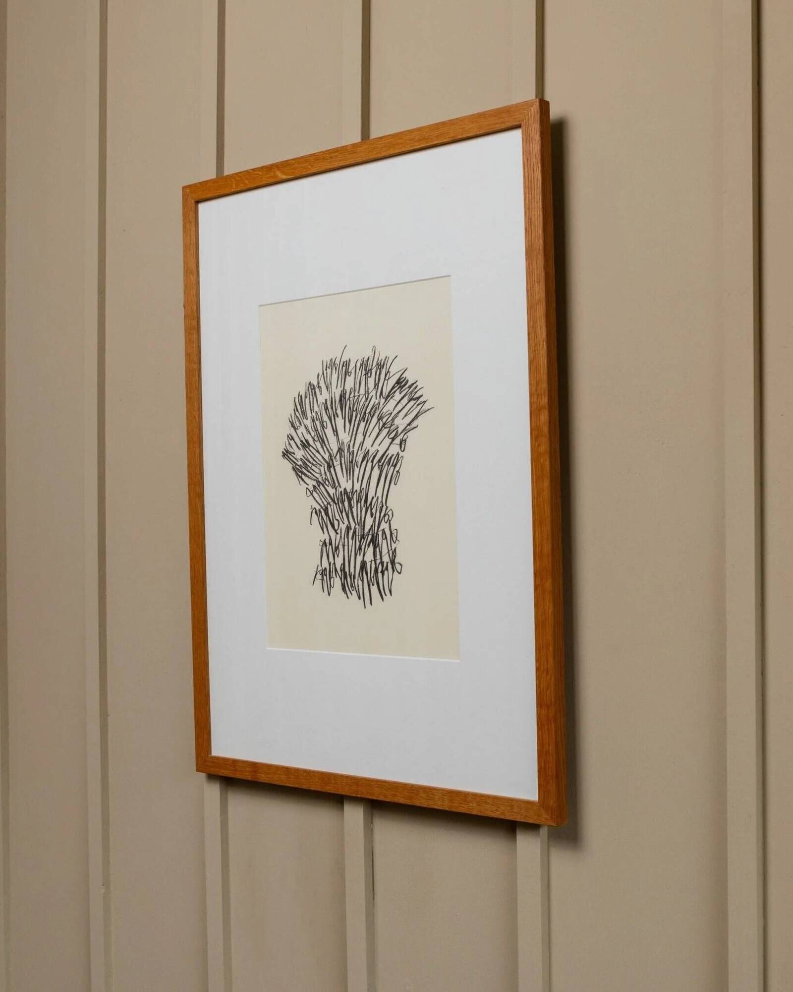 Noir charcoal on paper – Original 2019 abstract drawing in wooden frame by Paul Wilhelm Jacobs