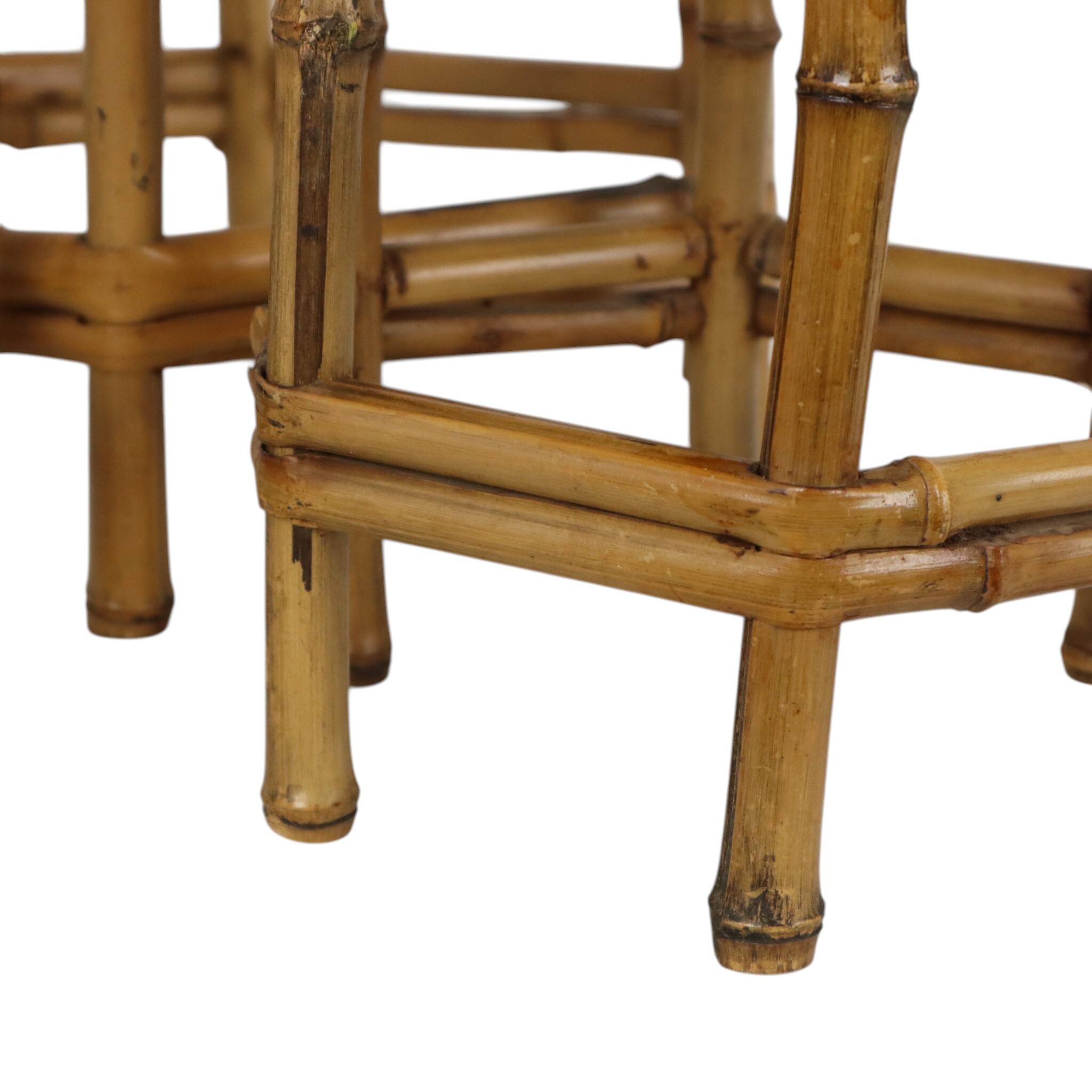 Vintage Set of 3 Bamboo and Rattan Side Tables / Nesting Tables – Boho Styl