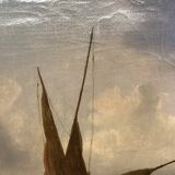 19th century oil on canvas, Low Tide, Framed Seascape