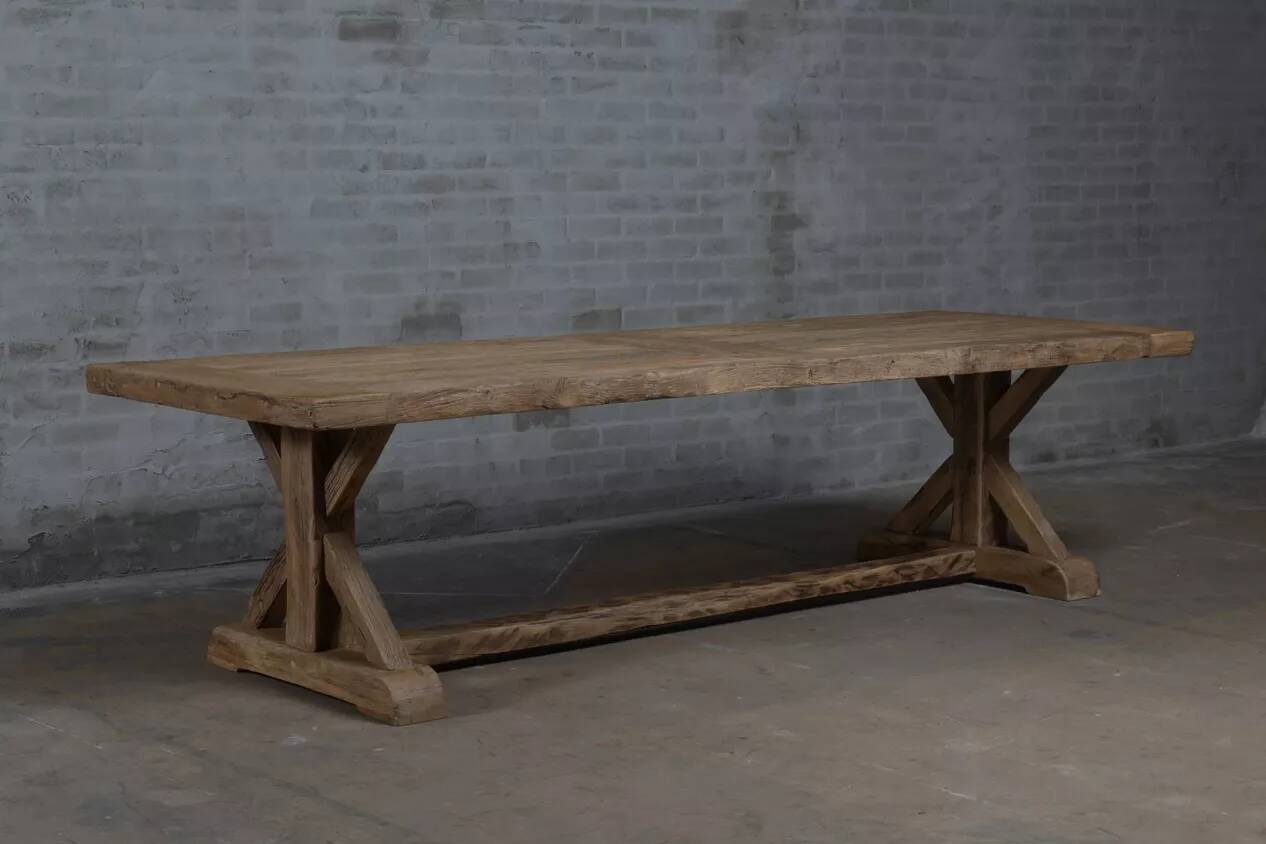 Farmhouse table – Cross model – 300 x 100 cm – Solid antique oak