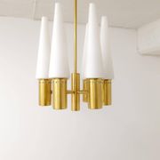 Midcentury brass and opaline ceiling lamp by Hans-Agne Jakobsson, Sweden, 1950s.