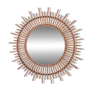 Très grand miroir soleil - rotin