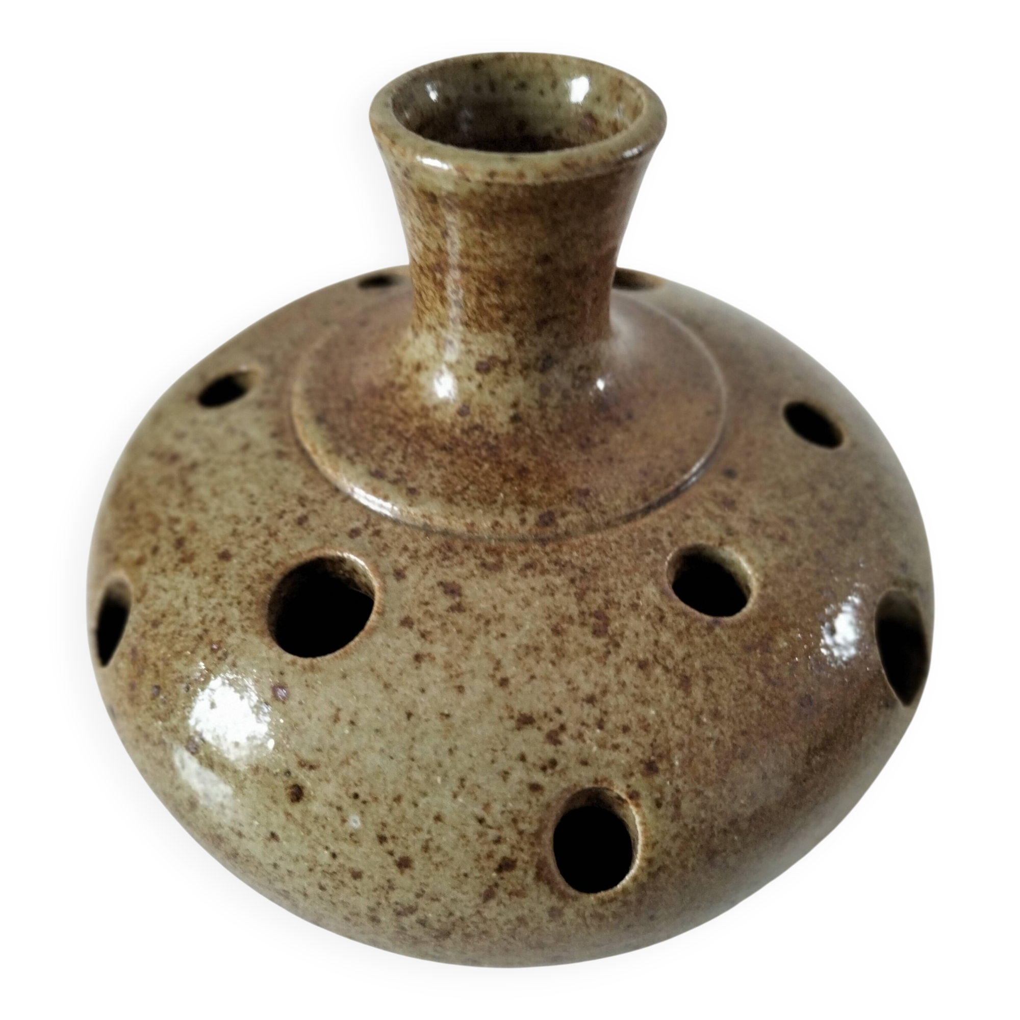 Flower vase in stoneware, signed