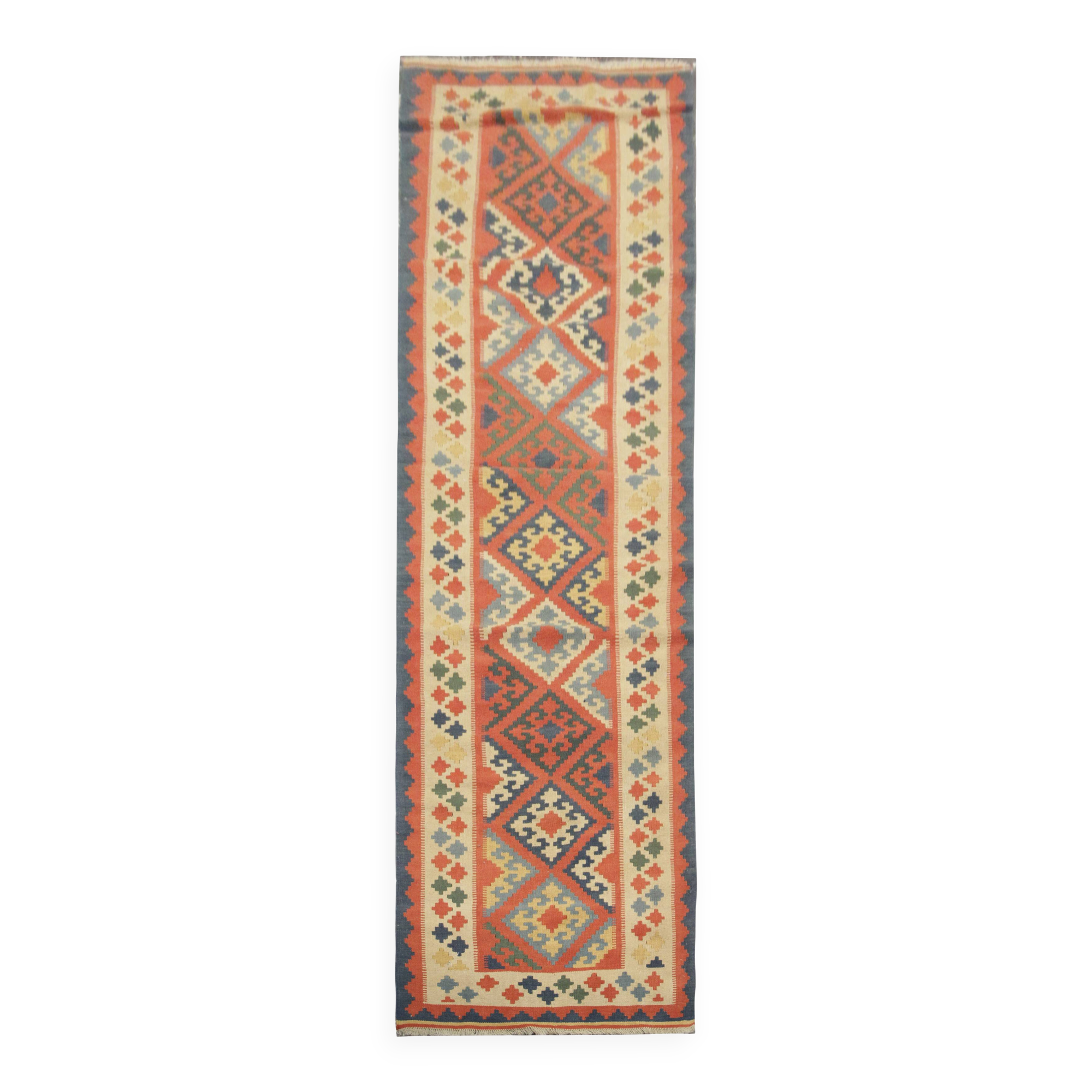 Multicolour Geometric Tribal Handwoven Stair & Hallway Runner Rug 308x87cm