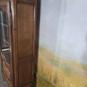 Small oak display cabinet with one door.