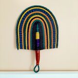 Éventail africain Bolga,tissé violet orange jaune vert noir