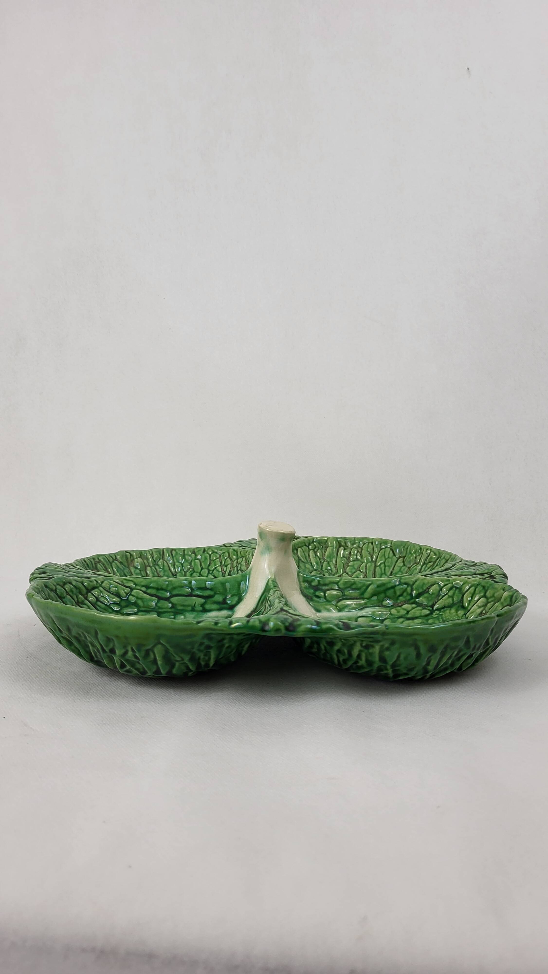 Ceramic dish with cabbage leaf compartments