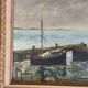 Oil on canvas - boats in the harbour, signed 1964