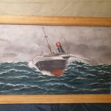 Large painting Oil on masonite Liner Mauritania signed E Joubert