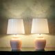 Pink ceramic lamps with methacrylate shades, 1980s, set of 2.