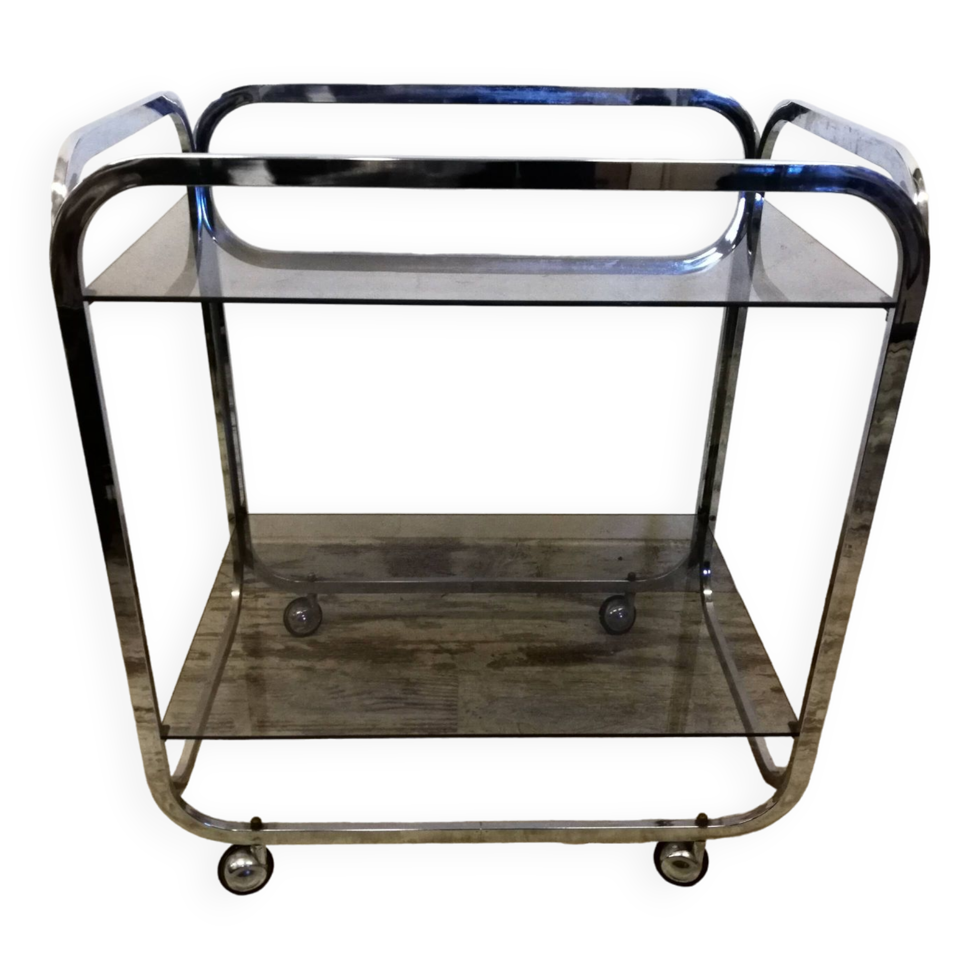 Vintage chrome metal serving trolley