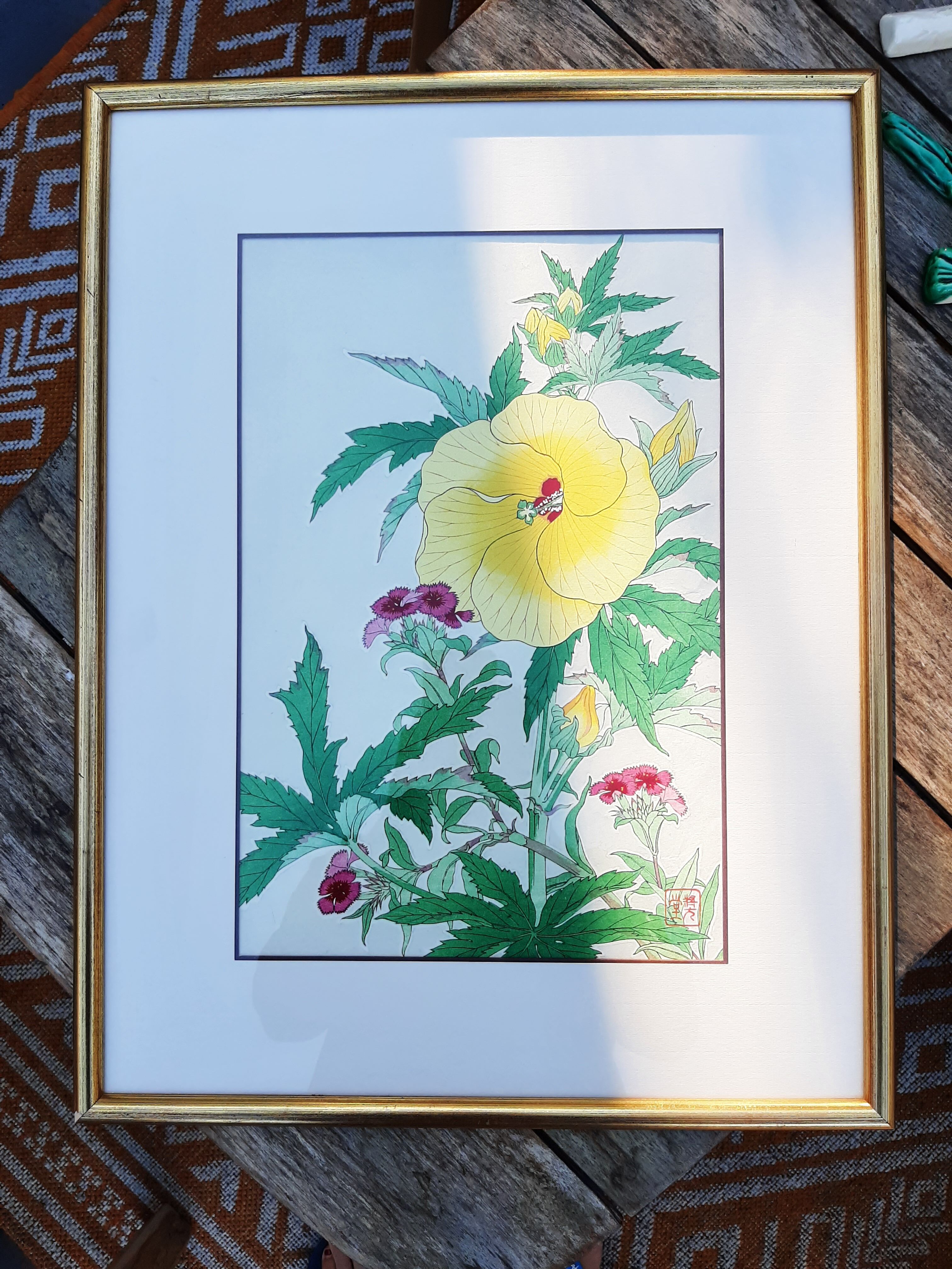 Estampe chinoise fleur jaune
